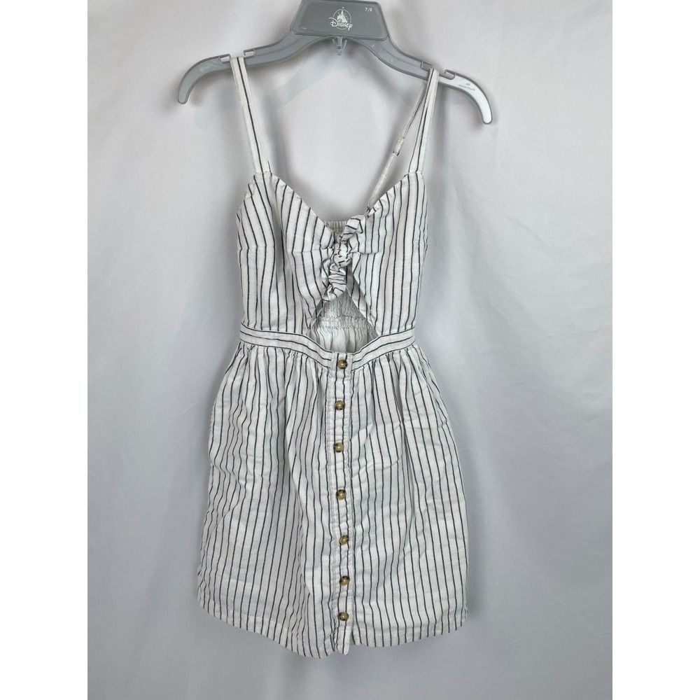 Abercrombie & Fitch Mini Dress Women XXS White Blue Sleeveless Tie Cutout Front